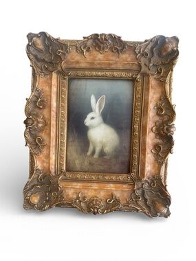 Ornate Gold and Tan Decorative Picture Frame with Rabbit Art